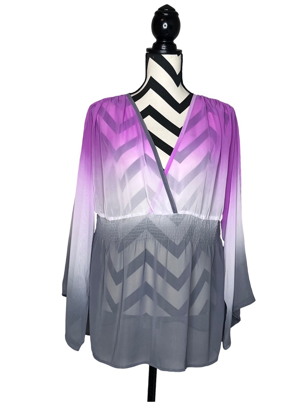 Soft Surroundings Ombre Sheer Fairy Flowy Ethereal Bell-Sleeve Babydoll Blouse M